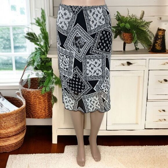 Vtg 90s‎ Patchwork Print Midi Skirt S Lettuce Hem Sheer Overlay Bohemian Grunge. - Picture 14 of 16